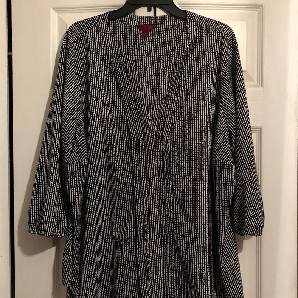 212 Collection Black White 3/4 Sleeve Top 3X